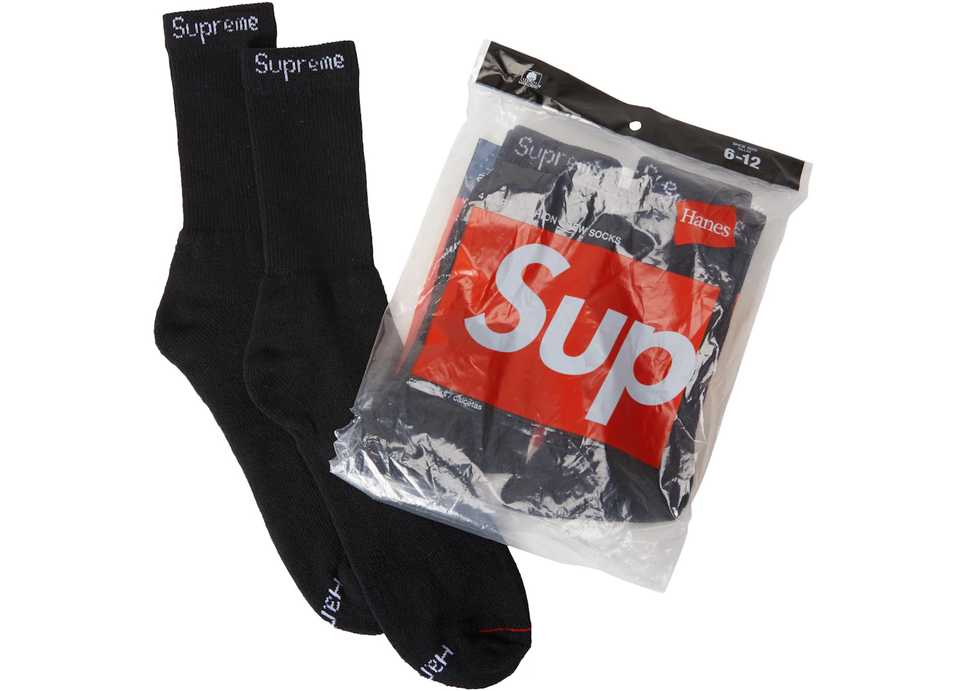 Supreme Hanes Socks (4 kusy) Black