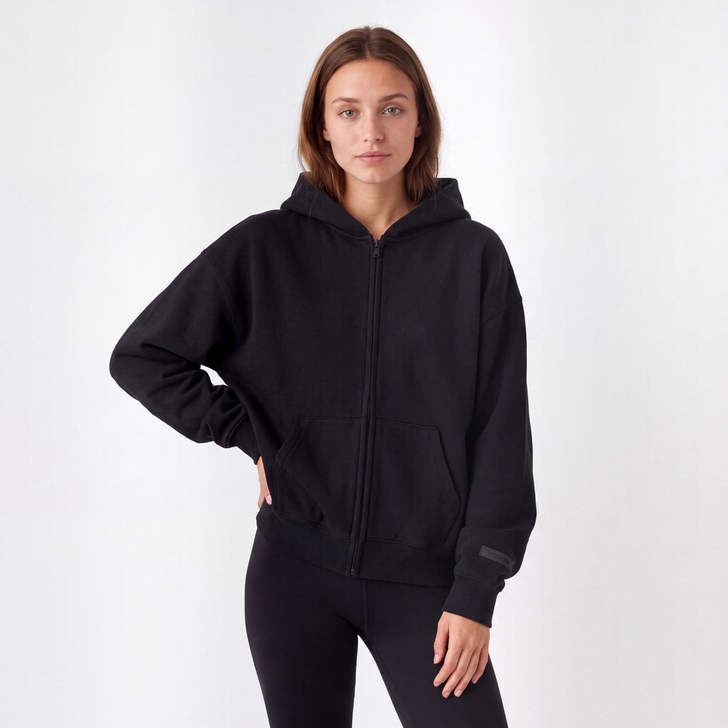 Fear of God Essentials Classic S25 Zip-Up Hoodie Glossy Jet Black ADONIO