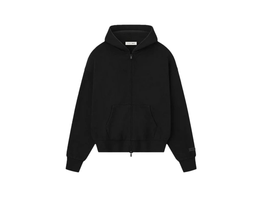 Fear of God Essentials Classic S25 Zip-Up Hoodie Lesklá čierna ako uhoľ