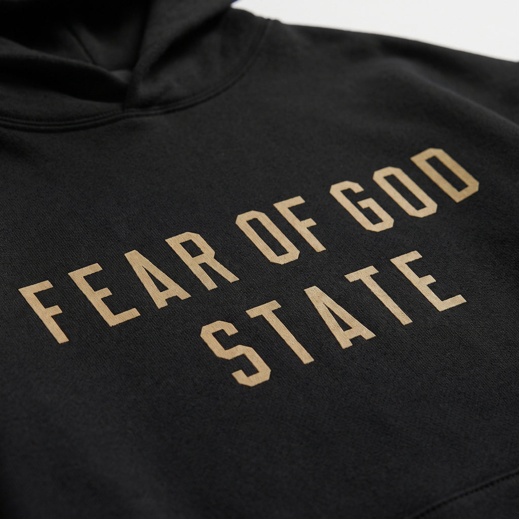 Fear of God Essentials Hoodie FW24 Black Yellow State ADONIO