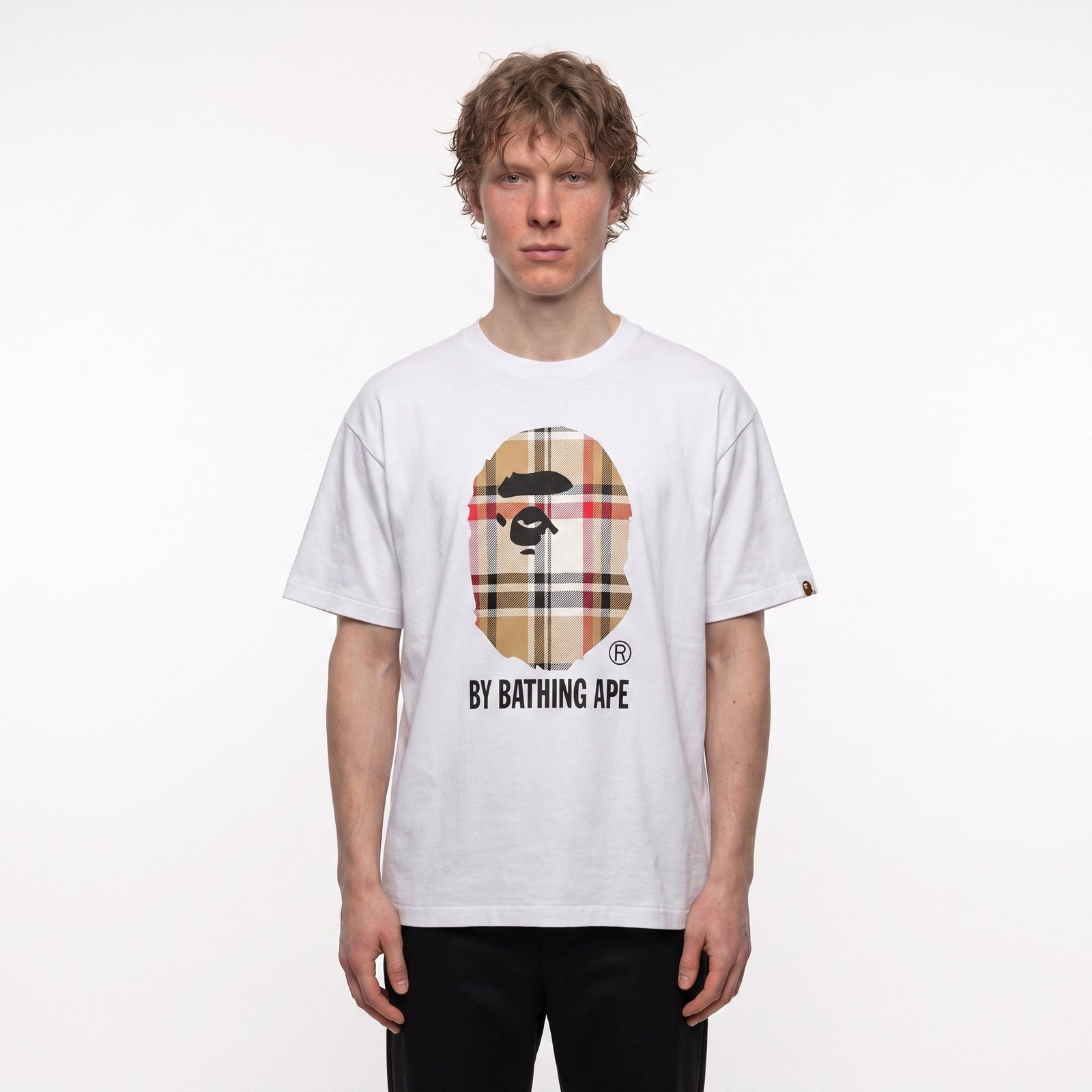 BAPE Check by Bathing T-Shirt White/Beige - model foto
