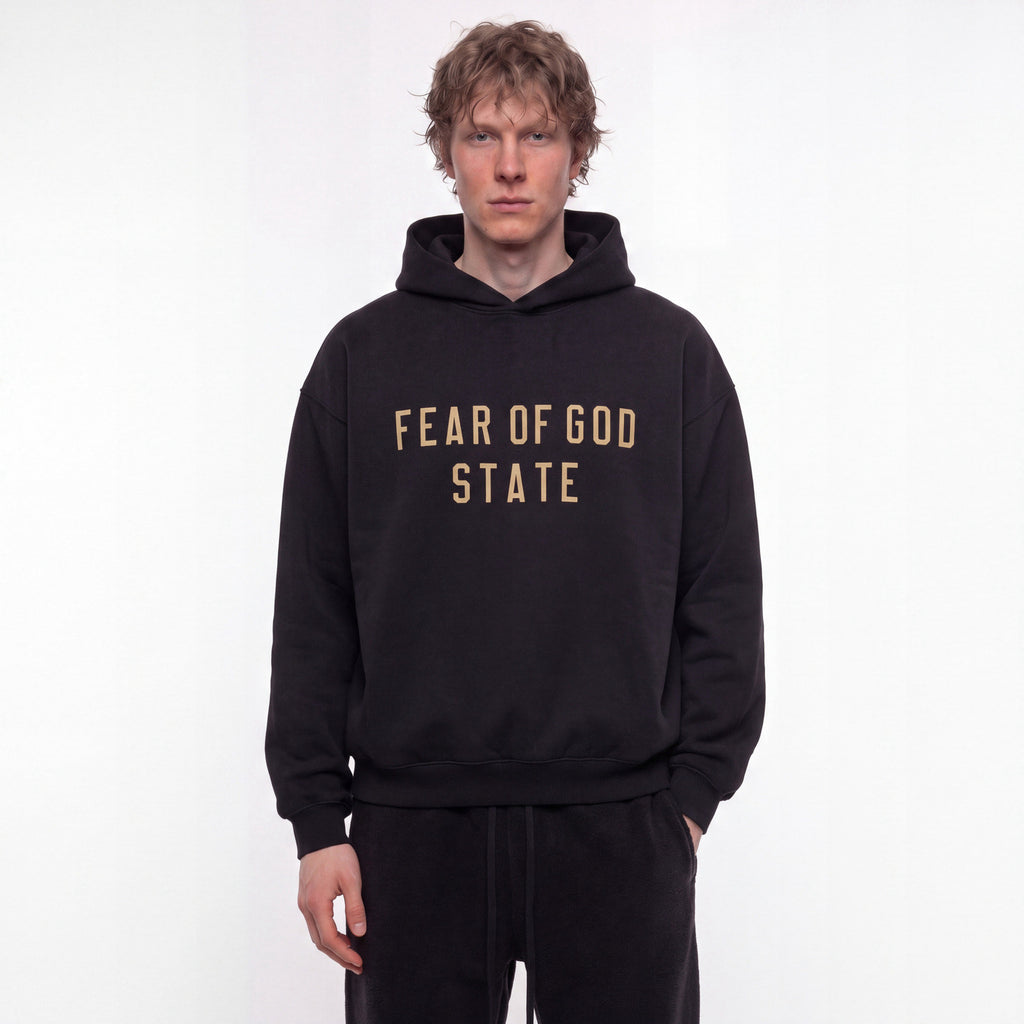 Fear of God Essentials Hoodie FW24 Black Yellow State ADONIO