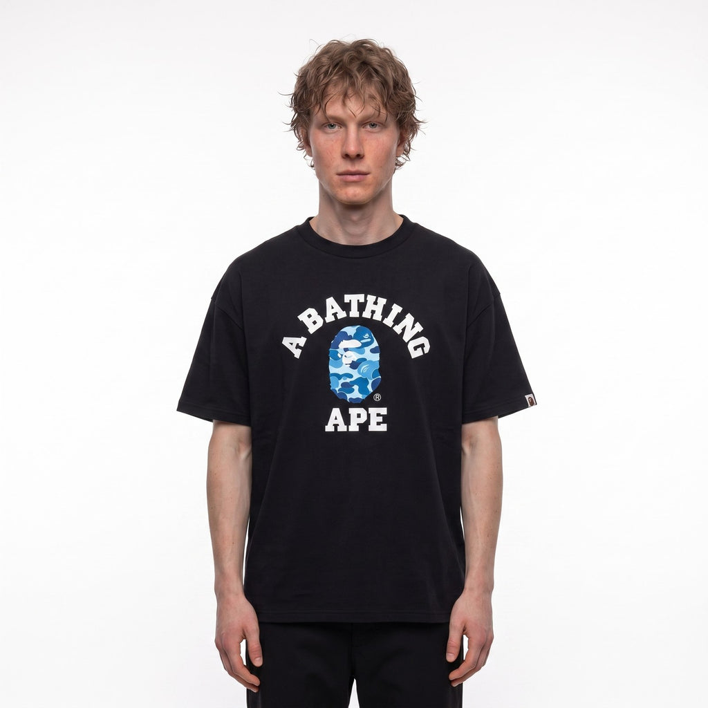 tričko BAPE ABC Camo College T-Shirt Black/Blue ADONIO