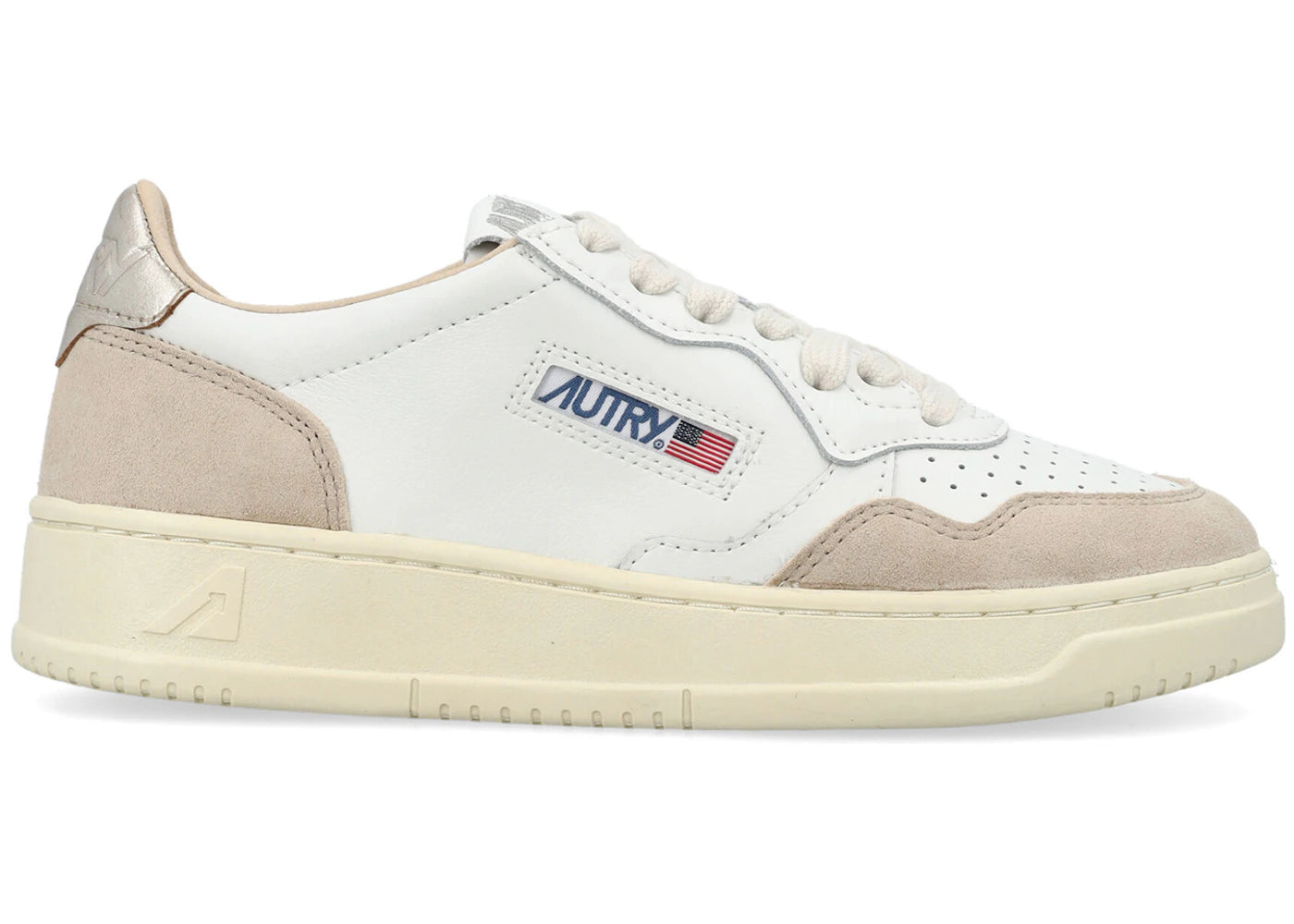 Autry Medalist Leather Low White Gold Beige (W)