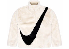 Nike Sportswear Women's Oversized Swoosh Logo Faux Fur Jacket Fossil/Black