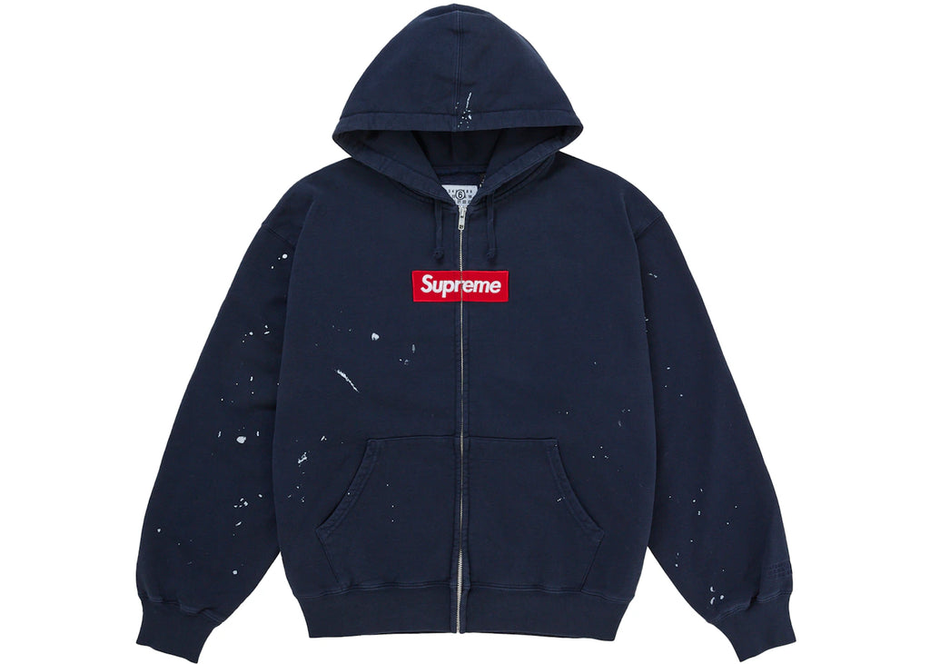 Supreme MM6 Maison Margiela Box Logo Zip Up Hooded Sweatshirt Navy ADONIO