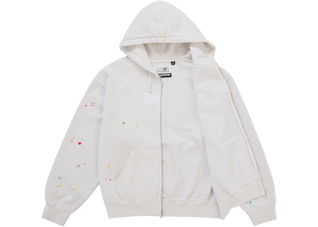 Supreme MM6 Maison Margiela Box Logo Zip Up Hooded Sweatshirt White ADONIO