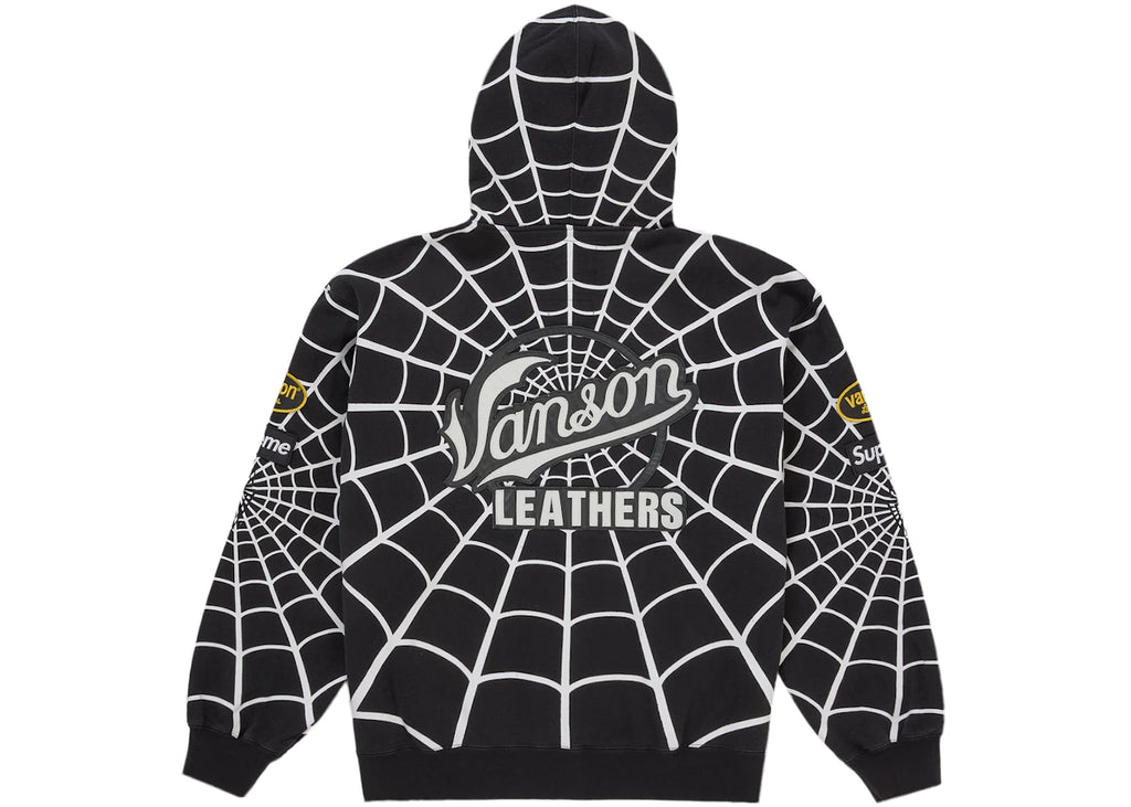 Supreme Vanson Leathers Spider-Man Zip Up Hooded Sweatshirt Black
