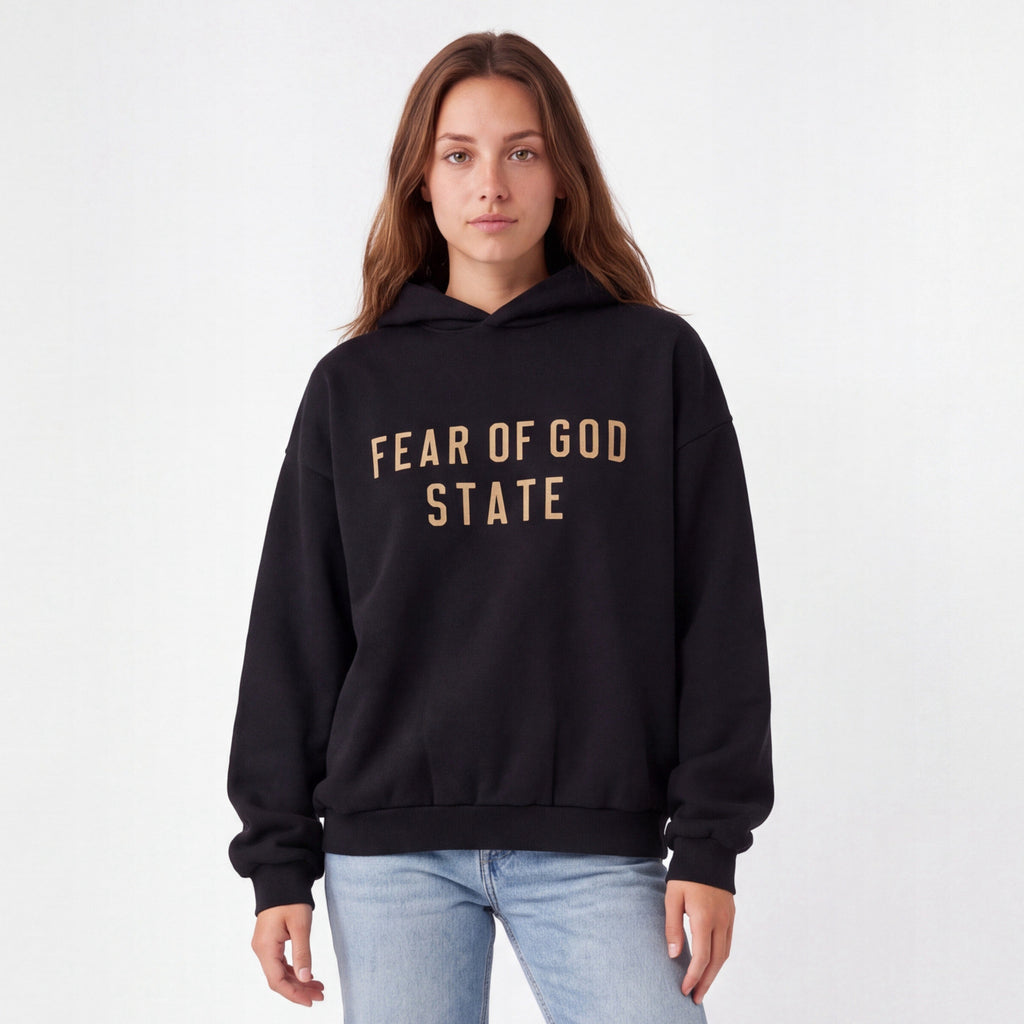 Fear of God Essentials Hoodie FW24 Black Yellow State ADONIO