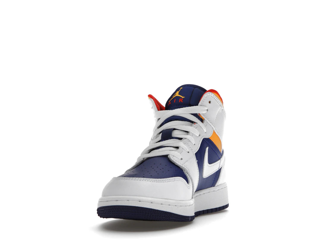 tenisky a boty Jordan 1 Mid White Laser Orange Deep Royal Blue (GS) 554725-131 ADONIO