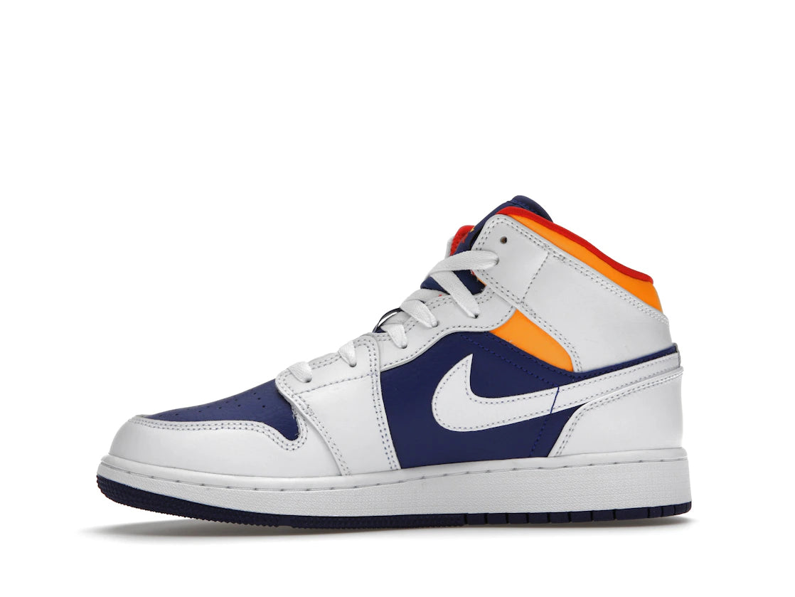 tenisky a boty Jordan 1 Mid White Laser Orange Deep Royal Blue (GS) 554725-131 ADONIO