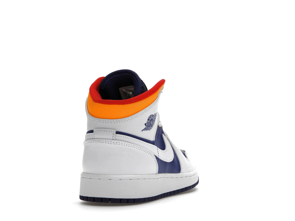 tenisky a boty Jordan 1 Mid White Laser Orange Deep Royal Blue (GS) 554725-131 ADONIO