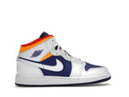 tenisky a boty Jordan 1 Mid White Laser Orange Deep Royal Blue (GS) 554725-131 ADONIO